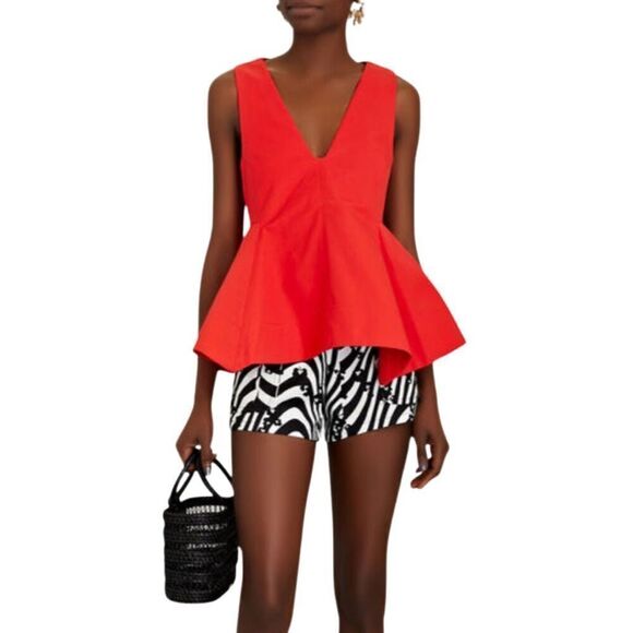 3.1 Phillip Lim Red Cotton Asymmetrical Peplum Top Size 4 $550 RTR - Picture 1 of 8